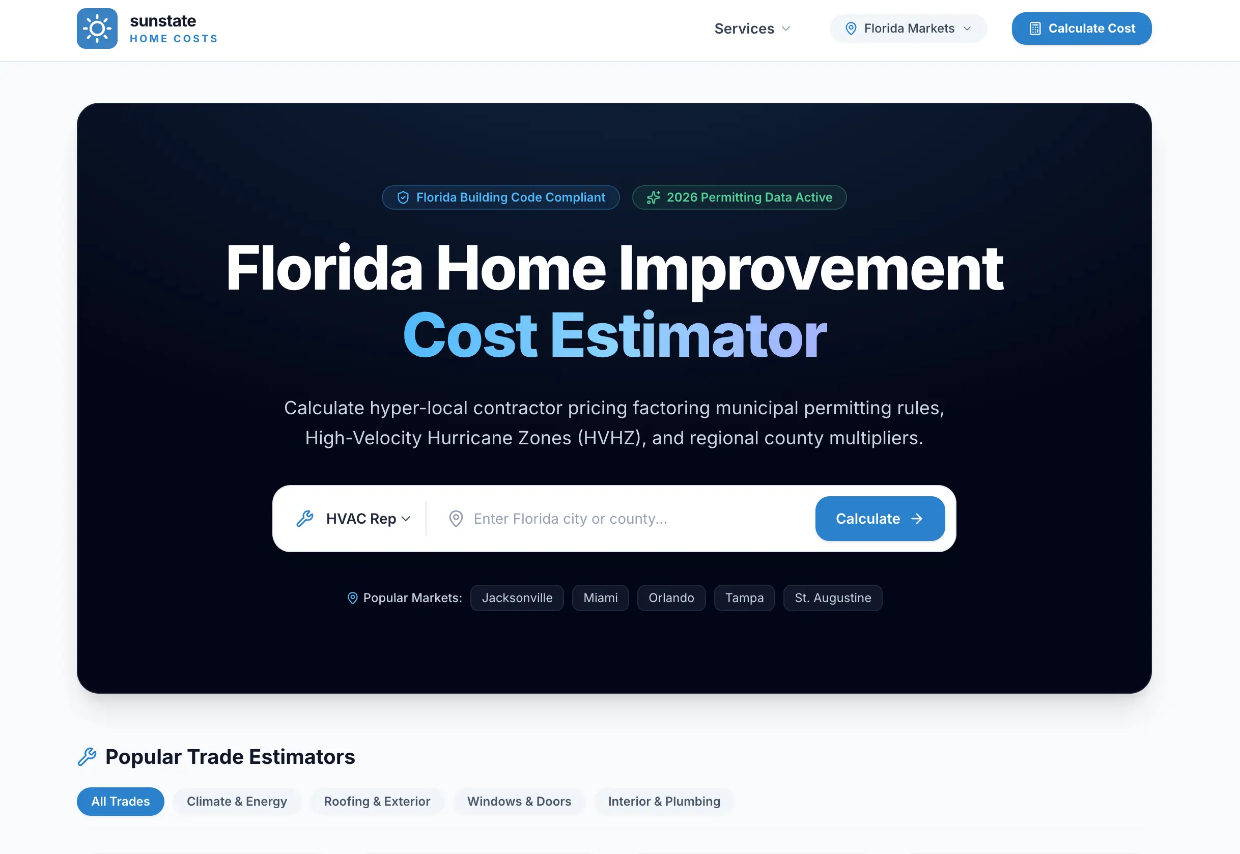 Sunstate Home Costs - Florida Home Improvement Cost Estimator Web App